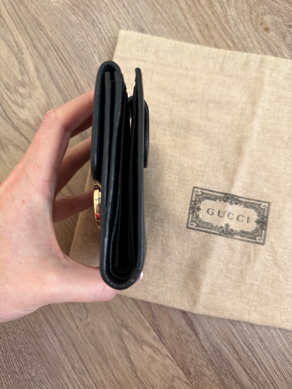 GUCCI Dollar Calfskin Interlocking G French Wallet in Black - Picture 7 of 14